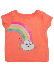 Infant & Toddler Girls Neon Coral Happy Cloud Rainbow Hearts Tee T-Shirt