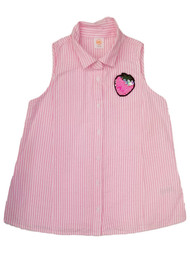 Girls Pink White Stripes Sequin Strawberry Sleeveless T-Shirt Tank Top