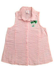 Girls Pink White Gingham Sequin Palm Tree Sleeveless T-Shirt Tank Top