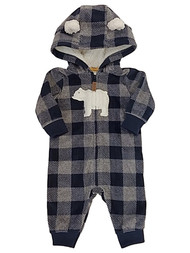 Carters Infant Boys Plaid Bear Hoodie Jumpsuit Fleece Coverall Baby Outfit