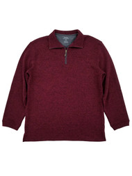 Haggar Mens Burgundy Heather Fleece Quarter-Zip Pullover Sweater Jacket