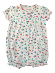 Infant Girls White & Pretty Blue Red Floral Ruffled Trim Detail Romper 6M