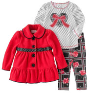 Kids Headquarters Infant Girl Heart Shirt Leggings Fleece Jacket 3 Piece Set 18m