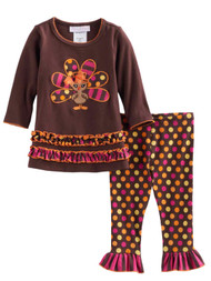 Infant & Toddler Girls Brown Turkey Thanksgiving Outfit Shirt & Leggings Set 12m