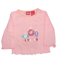 Infant Girls Pink Ornament Glitter Christmas Long Sleeve Shirt Holiday Tee 6M