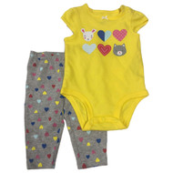 Carters Infant Girls Baby Outfit Yellow Cat & Bunny Bodysuit & Heart Leggings 3m