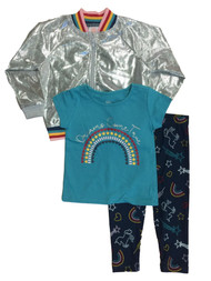 Toddler Girls Rainbow 3pc Dream Come True Silver Jacket Shirt & Legging Set 2T