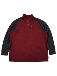 Mens Big & Tall Burgundy Black 1/4 Snap Mockneck Fleece Sweatshirt Jacket
