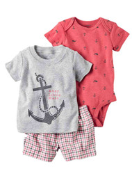 Carters Infant Boys Anchors Whales Baby Outfits Bodysuit Shirt & Plaid Shorts 6m