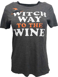 Womens Charcoal Gray Witch Way Is The Wine Halloween Holiday T-Shirt XS