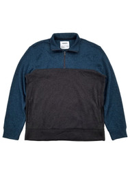 Mens Blue & Gray Brushed Fleece Quarter-Zip Pullover Sweatshirt Jacket