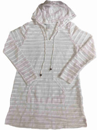 Womens White Mesh Hoodie Swim Suit Cover Up Kangaroo Pouch Dress Cover-Up Medium