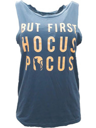 Womens Gray Orange But First Hocus Pocus Halloween T-Shirt Tank Top Tee XS