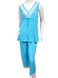 Covington Women Turquoise Blue Pajamas Jersey Knit Sleeveless Capri Pajama Large