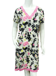 Womens Pink & Black Floral Print Sleep Shirt Lace Nightgown Nightie Medium