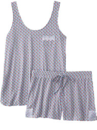 Womens Orange Aqua Diamond Print Cami Lightweight Tank Top Sleep Set Large