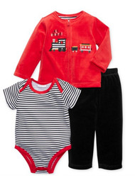 First Impressions Infant Boys Red Velour Train Set Pants Shirt Sweater Set 18m