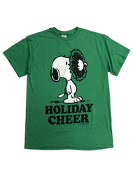 Peanuts Mens Green Snoopy Dog Christmas Holiday Wreath T-Shirt Tee Shirt