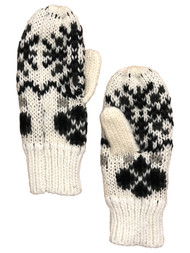 Womens Soft Ivory & Gray Snowflake Knit Mittens