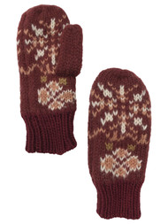 Womens Soft Burgundy & Pink Snowflake Knit Mittens