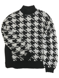 Nine West Womens Back & Gray Houndstooth Check Pull-Over Sweater