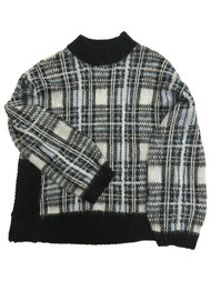 Nine West Womens Blue & Black Plaid Check Pull-Over Sweater Large