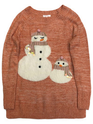 Lauren Conrad Womens Orange Sequin Snowman Pull-Over Tunic Sweater