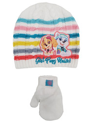 Paw Patrol Toddler Girls White Skye Puppy Dog Beanie Hat & Mittens Set