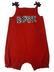 Infant Girls Red  'Love' Bodysuit Patriotic 4th of July romper Silver Sparkle