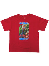 Marvel Comics Boys Red Avengers T-Shirt Hulk Spider-Man Iron Man Tee