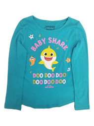Jumping Beans Baby Shark Girls Long Sleeve Blue Glitter T-Shirt Tee Shirt