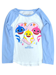 Jumping Beans Baby Shark Toddler Girls White & Blue Glitter Long Tee Shirt