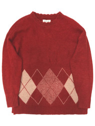 Elle Womens Soft Red Argyle Pull-Over Sweater Top