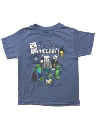Minecraft Boys Heather Blue Poly Tee Shirt Video Gamer T-Shirt