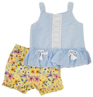 Toddler Girls Baby Blue Bright Yellow Floral Tank Top Shorts Outfit