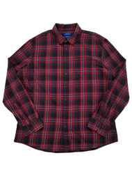 Mens Red Black & Gray Plaid Long Sleeve Flannel Shirt