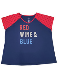 Womens Plus Size Red Wine & Blue Star Print Short Sleeve V-Neck T-Shirt Top