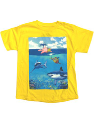 Spongebob Boys Yellow Beach T-Shirt Patrick & Shark Tee Shirt XXS/XS (5)