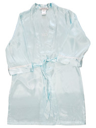 Womens Aqua Blue Lightweight Bridesmaid Robe White Trim Rhinestone Gem Gift