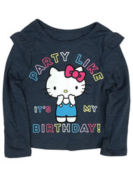 Hello Kitty Toddler Girls Long Blue Ruffle My Birthday Cat T-Shirt Tee Shirt