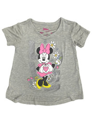 Disney Infant Girls Short Gray & Silver Sparkle Minnie Mouse Love Tee Shirt 18m