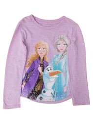 Disney Frozen Toddler Girls Purple Long Sleeve Elsa Anna Olaf T-Shirt Tee