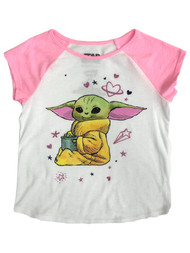 Jumping Beans Star Wars Toddler Girls White Pink Baby Yoda Tee Shirt T-Shirt