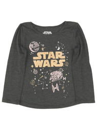 Jumping Beans Star Wars Toddler Girls Long Gray & Gold Glitter Tee T-Shirt