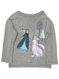 Disney Frozen Toddler Girls Long Sleeve Gray Elsa & Anna T-Shirt Tee Shirt