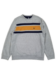 Izod Mens Gray Navy Blue & Yellow Long Sleeve Fleece Crewneck Sweatshirt