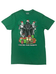 Star Wars Mens Green Darth Vader Feel Your Presents Christmas Holiday T-Shirt