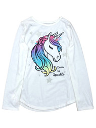 Jumping Beans Girls Long White Born To Sparkle Unicorn T-Shirt Tee Shirt