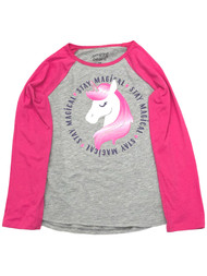 Jumping Beans Girls Long Gray & Pink Sparkle Unicorn Stay Magical Tee Shirt