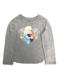 Disney Frozen Girls Gray Long Sleeve Elsa & Anna Heart T-Shirt Shirt